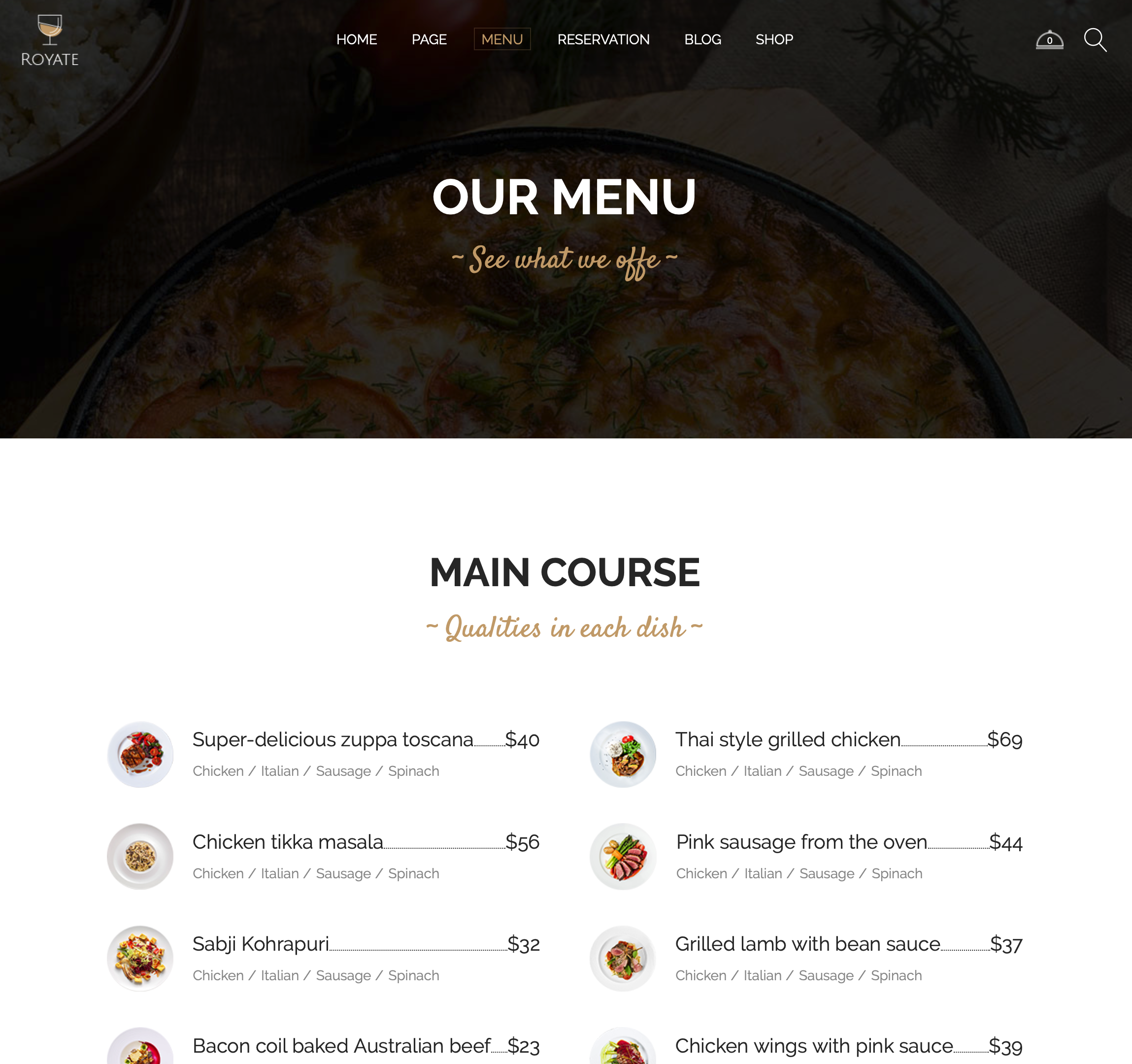 Restaurant page preview